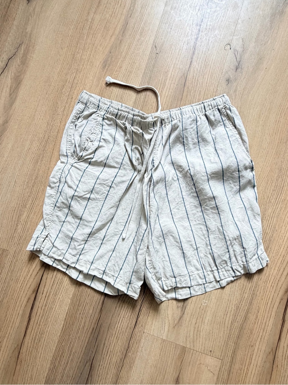 Men's Cream Stripe Linen Drawstring Shorts